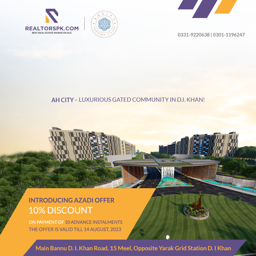 realtorspk_com's tweet photo. https://t.co/2m8f8P8sdE is here with an exclusive offer at AH City-the exceptional gated #community located in D.I. Khan! Take #advantage of our limited-time #AzadiOffer.

Don't delay any further and grab the opportunity - this offer is only valid until #August 14th, 2023. https://t.co/fIiTWoBp1B