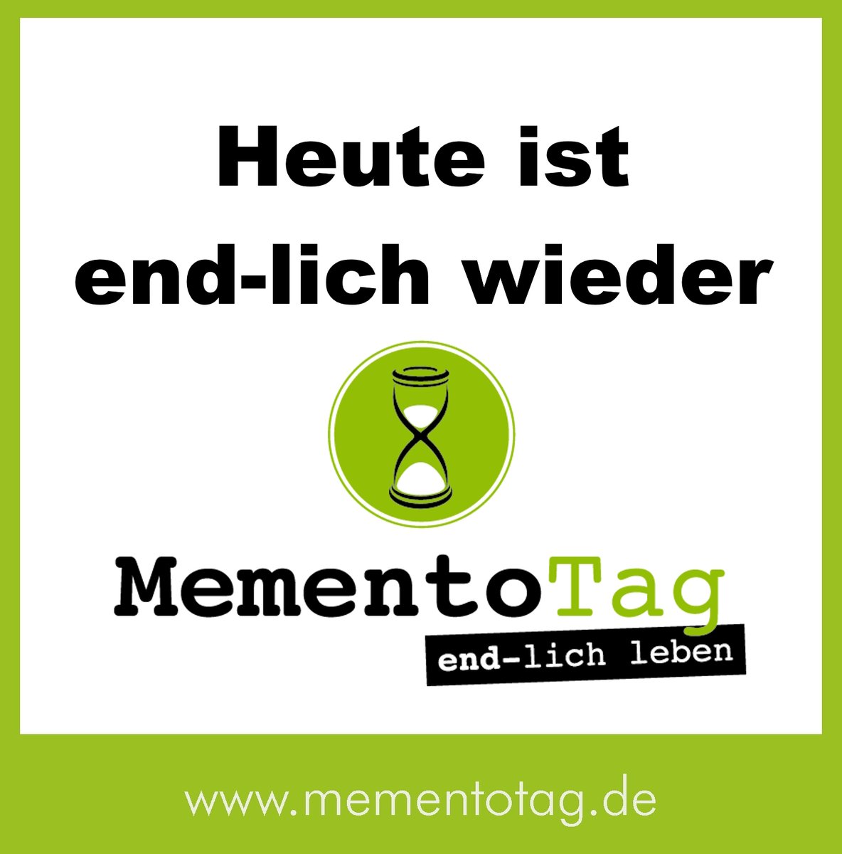 Hallo Sterbliche,
heute ist es nun end-lich wieder soweit: Wir rufen den Memento Tag aus!
In diesem Jahr übrigens bereits zum 5ten Mal.
Schaut doch schnell nochmal in den Veranstaltungskalender unter
mementotag.de!
#mementotag2023