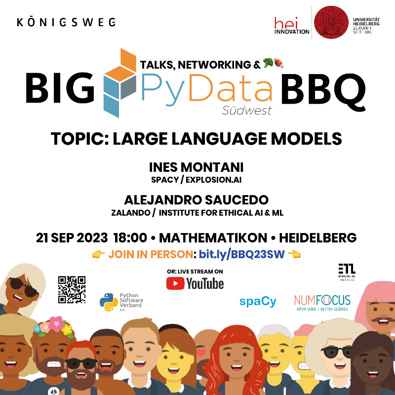 Alexander CS Hendorf (@hendorf) on Twitter photo Topic: Large Language Models ๐ฅ๐คฉ
Speakers:
๐น <a href="/_inesmontani/">Ines Montani</a> (<a href="/spacy_io/">spaCy</a>),
๐น <a href="/AxSaucedo/">Alejandro Saucedo | KubeCon 2025 AI Day Keynote</a> (<a href="/EthicalML/">The Institute for Ethical AI & Machine Learning</a>)
๐นMichael Gertz (Uni HD).
Join the 5๏ธโฃth Big <a href="/PyData/">PyData</a> BBQ! ๐ค+๐+๐ฅฆ or ๐๏ธ+๐บ. It's about ๐งโ๐ฌ Data Science, ๐คAI, & ๐ coding and networking!
๐ bit.ly/BBQ23SW Topic: Large Language Models ๐ฅ๐คฉ
Speakers:
๐น <a href="/_inesmontani/">Ines Montani</a> (<a href="/spacy_io/">spaCy</a>),
๐น <a href="/AxSaucedo/">Alejandro Saucedo | KubeCon 2025 AI Day Keynote</a> (<a href="/EthicalML/">The Institute for Ethical AI & Machine Learning</a>)
๐นMichael Gertz (Uni HD).
Join the 5๏ธโฃth Big <a href="/PyData/">PyData</a> BBQ! ๐ค+๐+๐ฅฆ or ๐๏ธ+๐บ. It's about ๐งโ๐ฌ Data Science, ๐คAI, & ๐ coding and networking!
๐ bit.ly/BBQ23SW
