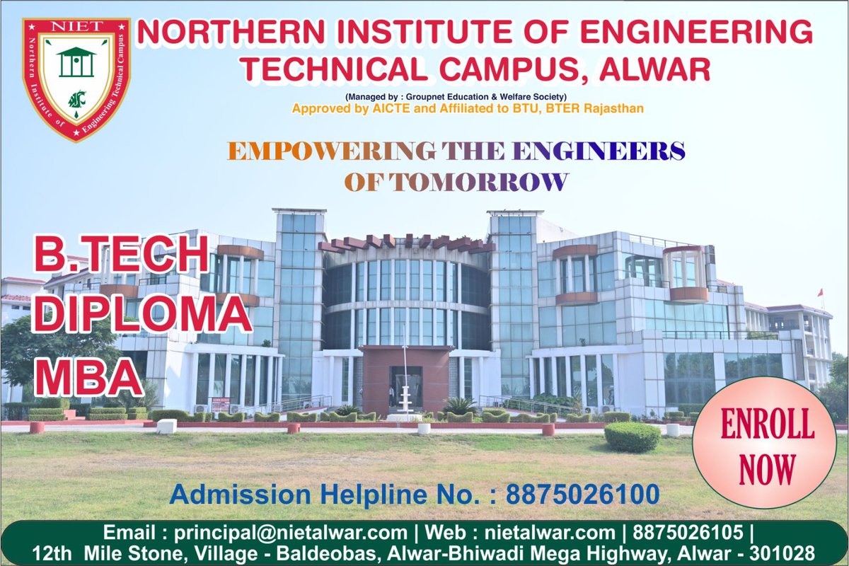 #niet
#nietalwar
#admission
#B.Tech
#btech
#Diploma
#computerscience
#civilengineering
#mechanical engineering
#electrical engineering
#mba
#HR/Finance/Marketing
#rajasthan
#enrollnow
#btechincomputerscience
#engineeringcollege