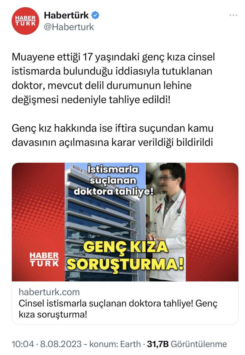 Aşağıdaki iki haber arasında sadece 1 gün var. Dün “SAPIK DOKTOR” ilan edildi. Bugün de “İFTİRA MAĞDURU” olduğu… Hakkında herhangi bir suçtan soruşturma/dava açılan, tutuklanan hatta cezalandırılan kişiyi hemen HIRSIZ, DOLANDIRICI, SAPIK, KATİL, TERÖRİST vs. ilan edemezsiniz.