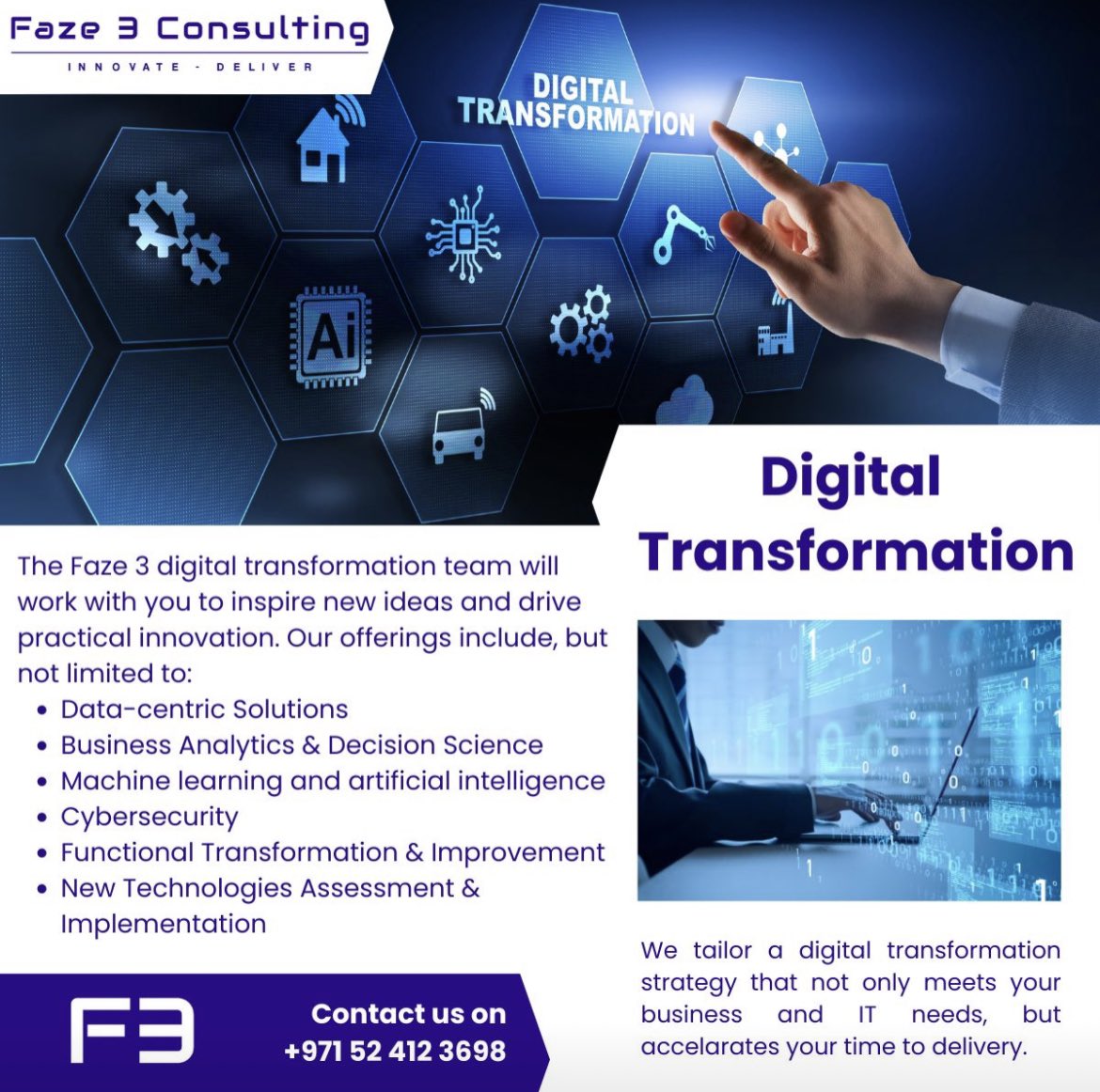 faze3consulting's tweet photo. Let Faze 3 lead on your digital transformation strategy, call us on +971 52 412 3698 to find out how creatively using technology can improve operational performance.
#Faze3Consulting #KSA #DigitalTransformationStrategy #UAE #GCC #MiddleEast #DigitalTransformationConsultancy https://t.co/hPmZ4GQc6H