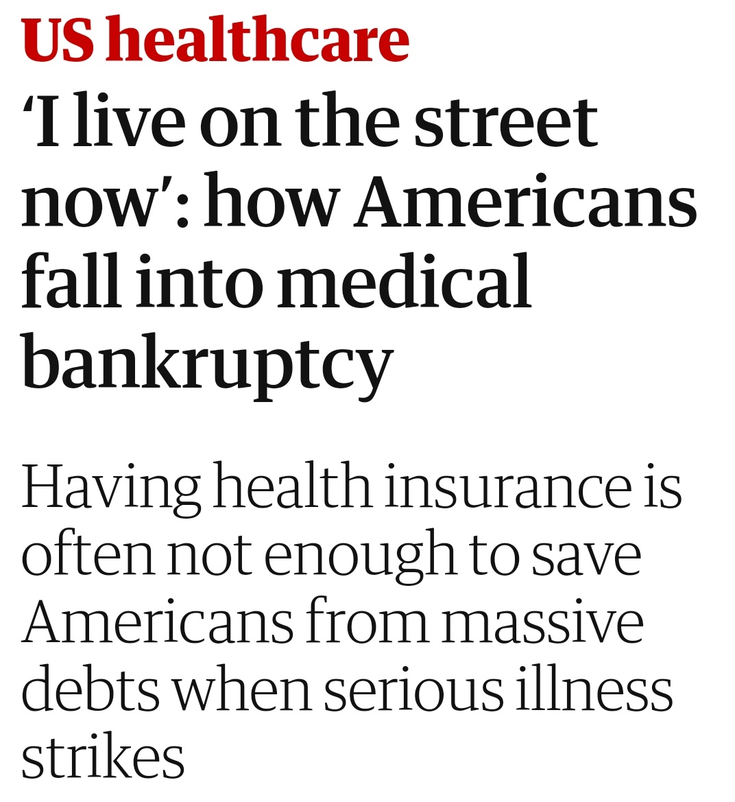 @ReeceDinsd45561 It's terrifying. People are up in arms about paying privately for a tooth filling - imagine how annoyed they'll be when they have to sell their house to pay for a heart issue or cancer. theguardian.com/us-news/2019/n…