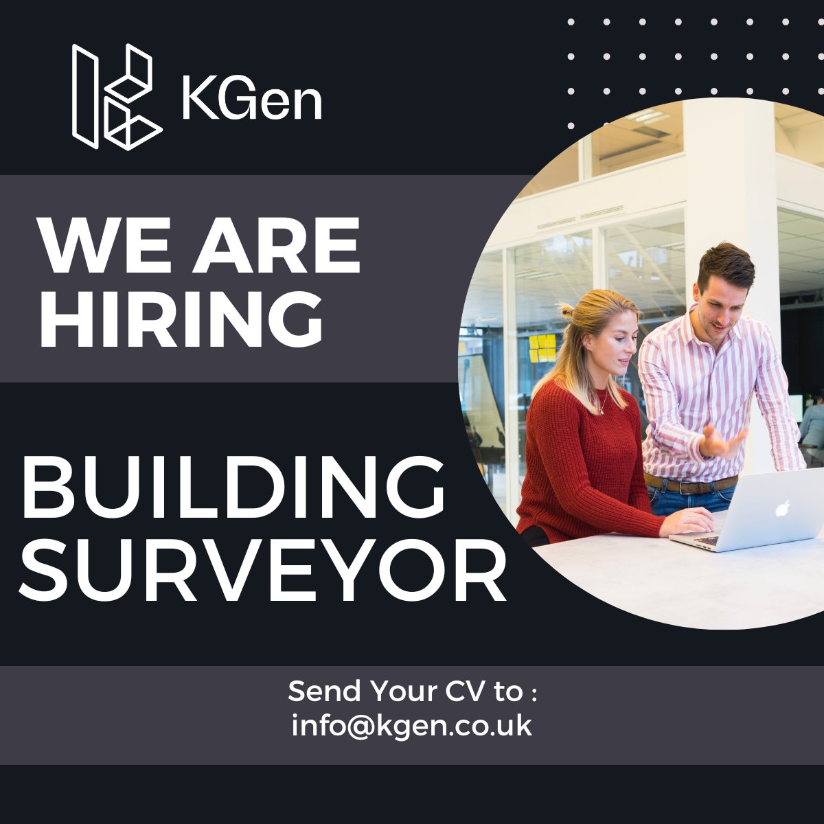 kgenltd's tweet photo. An exciting opportunity has arisen at KGen for a full time experienced RICS #BuildingSurveyor to cover parts of the South East and South West.
 
If this is the job for you or need any further information please email us at info@kgen.co.uk https://t.co/EMpTAYV8iS