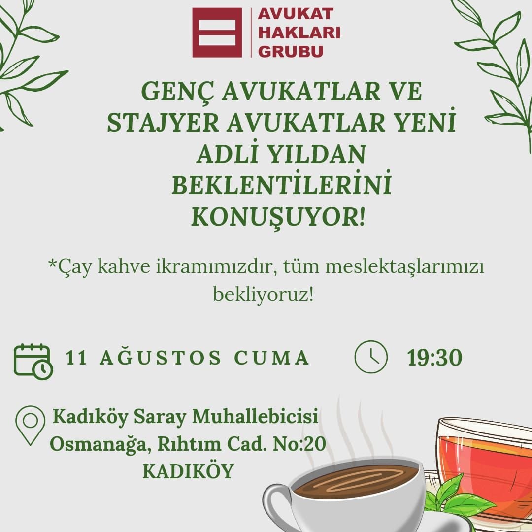 Avukat Hakları Grubu olarak meslektaşlarımızı ve onların taleplerini önemsiyoruz.

Stajyer avukatlar ve genç avukatlar ile yeni adli yıldan beklentilerini, sorunlarını ve çözüm önerilerini konuşmak üzere bir araya geliyoruz. 

Yeni adli yıla girerken neler yapılabileceğini,