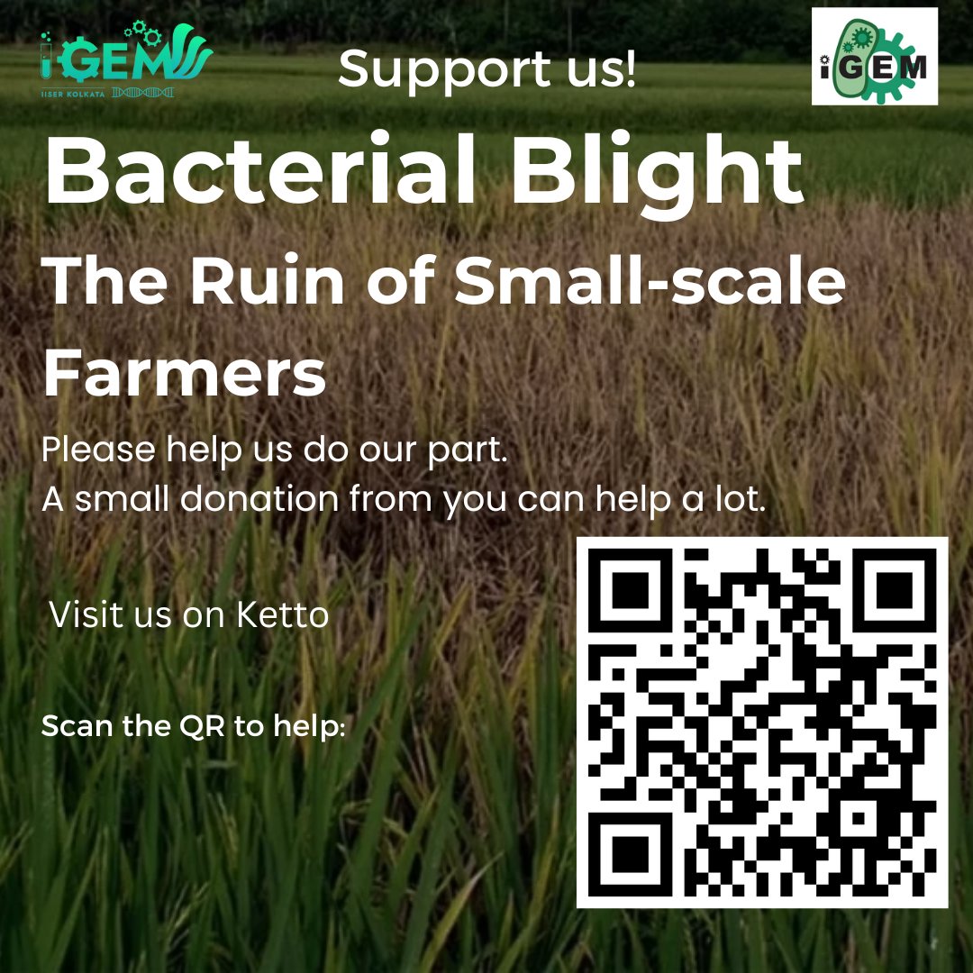 Our team is launching a fundraiser campaign for our iGEM project. Your support can help us in bringing our ideas to life. Even a small amount can make a difference. The link is as follows: ketto.org/s?id=rm-826778…
Please donate......
#crowdfunding #igem2023 #iiserkolkata #ketto
