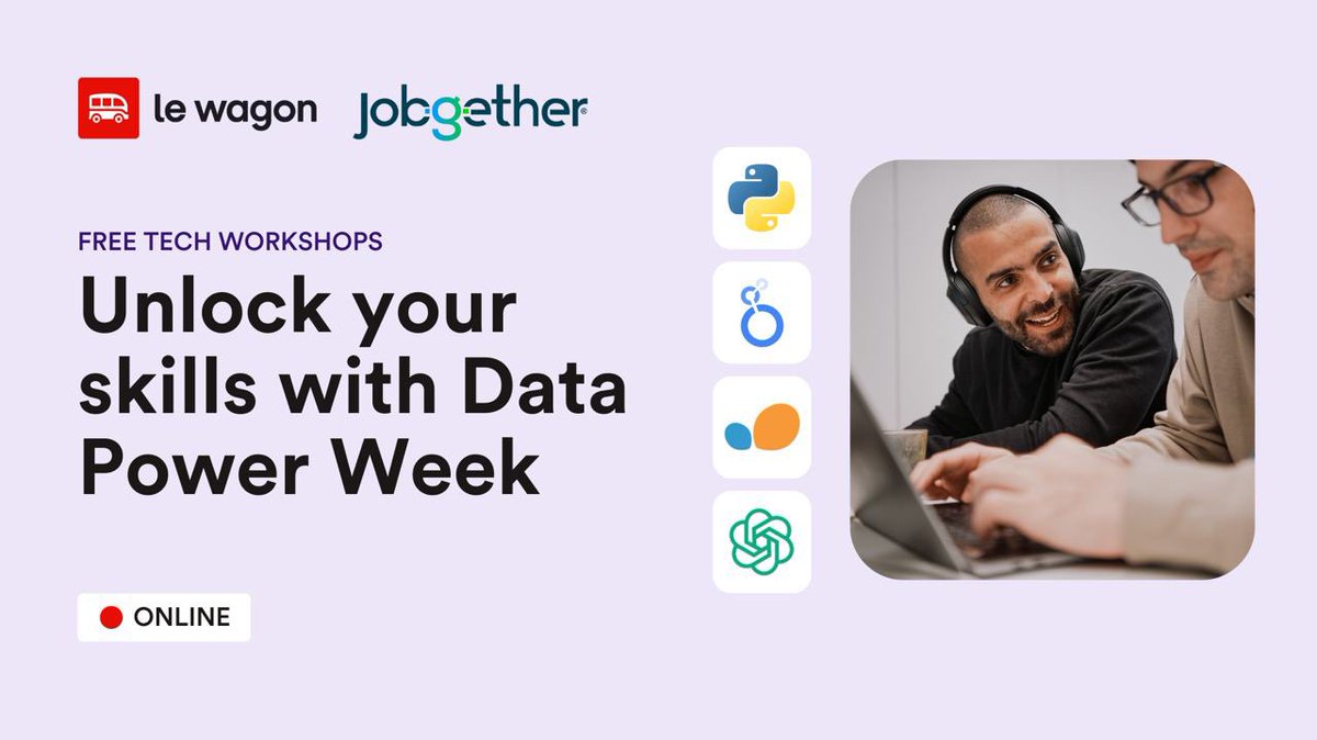 We are excited to announce that Jobgether is the official Corporate & Community Partner of Data Power Week, @lewagonspain new data learning series! ⚡📊

Find more information about the agenda, teachers and registration at 
👉info.lewagon.com/data-power-wee…

#DataSkills #Workshops