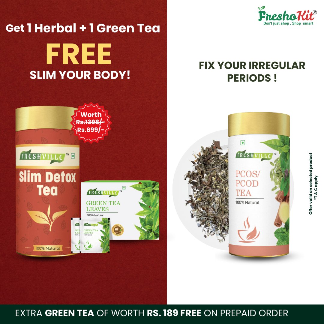 freshokit's tweet photo. Say goodbye to PCOS & PCOD troubles as you sip on the power of nature. 💪 Unlock your journey to wellness with our Slim Detox Tea and Green Tea combo - now yours for FREE. 🎉
.
.
#Freshokitindia #women #health #herbaltea #greentea #detox #detoxify #tealove #teatime #pcostea https://t.co/KEDK4DK1vU