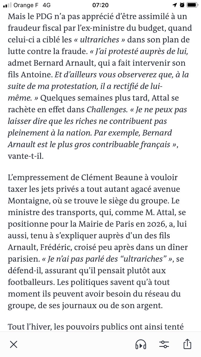LucyAlexandre's tweet photo. Dans @lemondefr on apprend que Bernard Arnault corrige le ministre du budget Gabriel Attal lorsque les éléments de langage de ce dernier sur la taxation des ultra-riches ne lui conviennent pas. Et le ministre se rétracte. @ElsaConesa @sderoyer https://t.co/1dMF6LRQOI