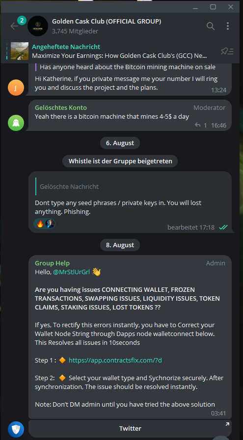 research_cpt's tweet photo. Attention! Phishing alert! Do NOT enter your seed phrases or private keys! Total loss threatens!

The running ICO project @GoldenCaskClub tries to empty / drain the wallets of investors. Please never click such links and never give away your seed phrases on third party sites. https://t.co/yqA0zm1JNN