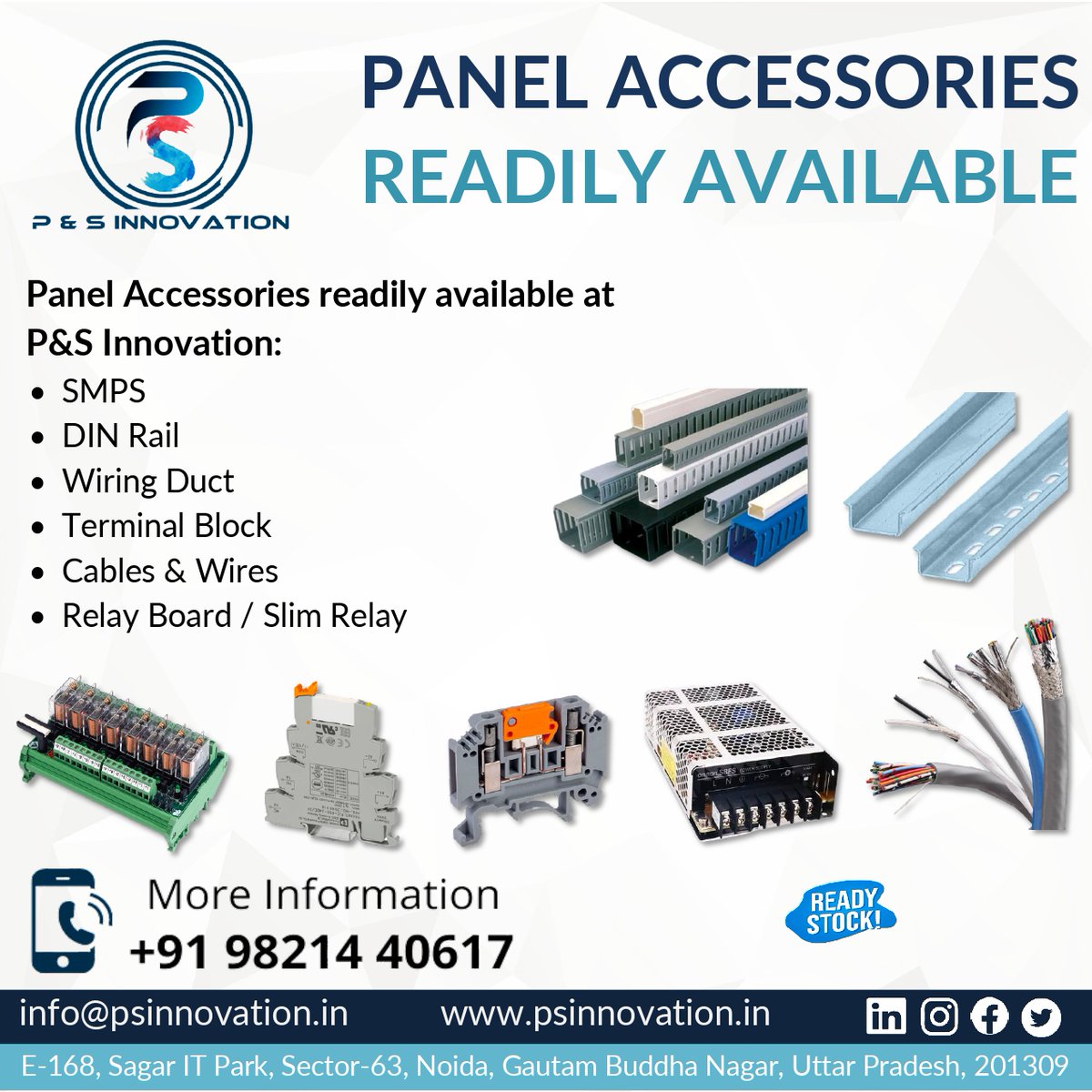 Wide range of Panel Accessories available at P&S Innovation

For More Information WhatsApp us on
wa.me/919821440617

#pandsinnovation #industrialautomation #products #networkcables #automationproducts #slimrelay #phoenixcontact #omron #relayboard #wiringduct #trinitytouch