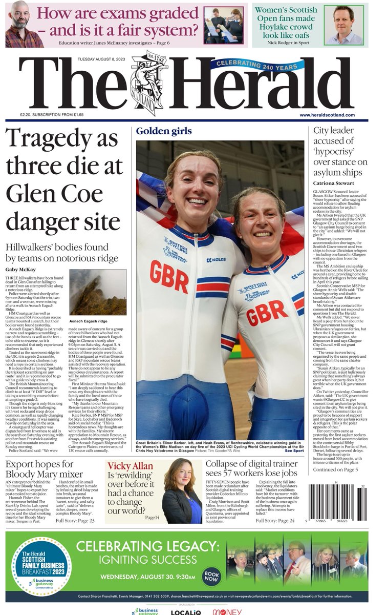 heraldscotland's tweet photo. Good morning, Scotland — Here’s a look at today’s front page of The Herald, and our top stories online today (1/4)

Subscribe here for exclusive access: https://t.co/Ms01UHCGGE and #BuyAPaper https://t.co/udEeH4fGre
