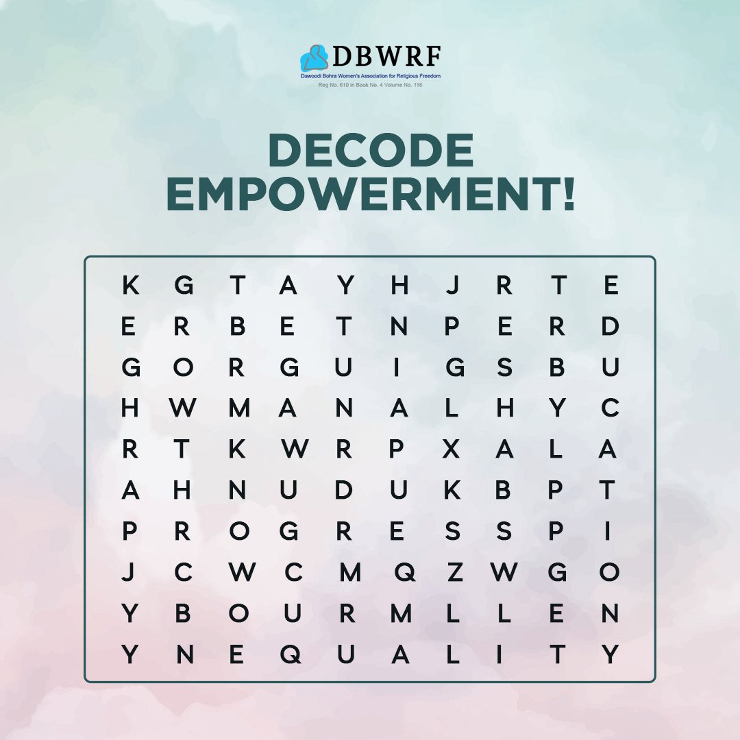 dbwrf's tweet photo. What is the first word you spotted? Let us know in the comments below!

#Empowerment #Equalilty #DawoodiBohraCommunity #DBWRF https://t.co/L9J6ISEY96