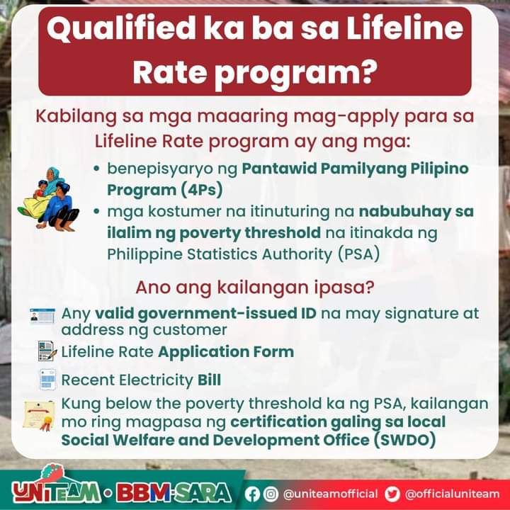 IamNinaGirl's tweet photo. Ang administrasyon ni Pres. @bongbongmarcos ay mayroong Lifeline Rate program para sa mga kababayan nating nahihirapang magbayad ng kuryente. 👇👇👇

#DOE
#PBBM
#BagongPilipinas https://t.co/QX8Gq3mC00