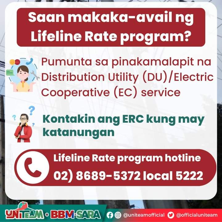 IamNinaGirl's tweet photo. Ang administrasyon ni Pres. @bongbongmarcos ay mayroong Lifeline Rate program para sa mga kababayan nating nahihirapang magbayad ng kuryente. 👇👇👇

#DOE
#PBBM
#BagongPilipinas https://t.co/QX8Gq3mC00