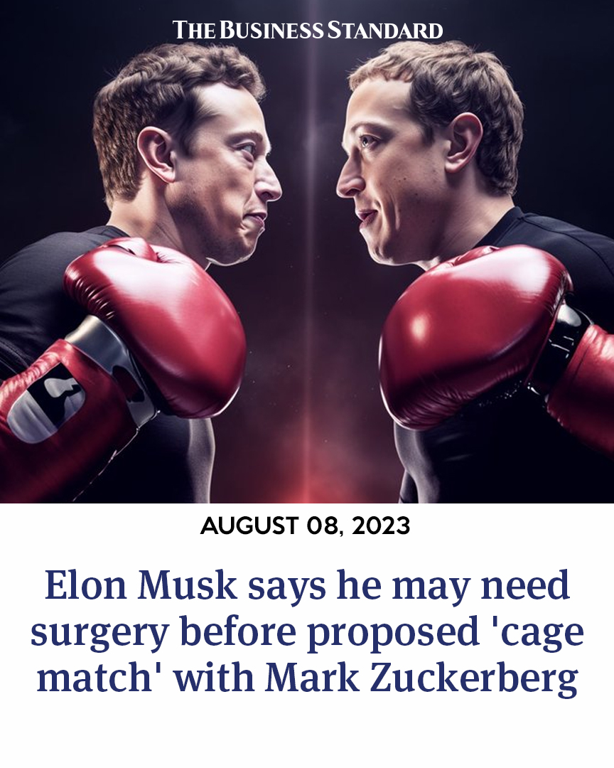 tbsnewsbd's tweet photo. Elon Musk says he may need to get surgery before a proposed "cage match" with Mark Zuckerberg.
Read more - https://t.co/l4LJrnF6SD
#elonmusk #MarkZuckerberg #cagematch #vegasoctagon #potentialmatch #TBSNews #Bangladesh https://t.co/QX4F0jK1iG
