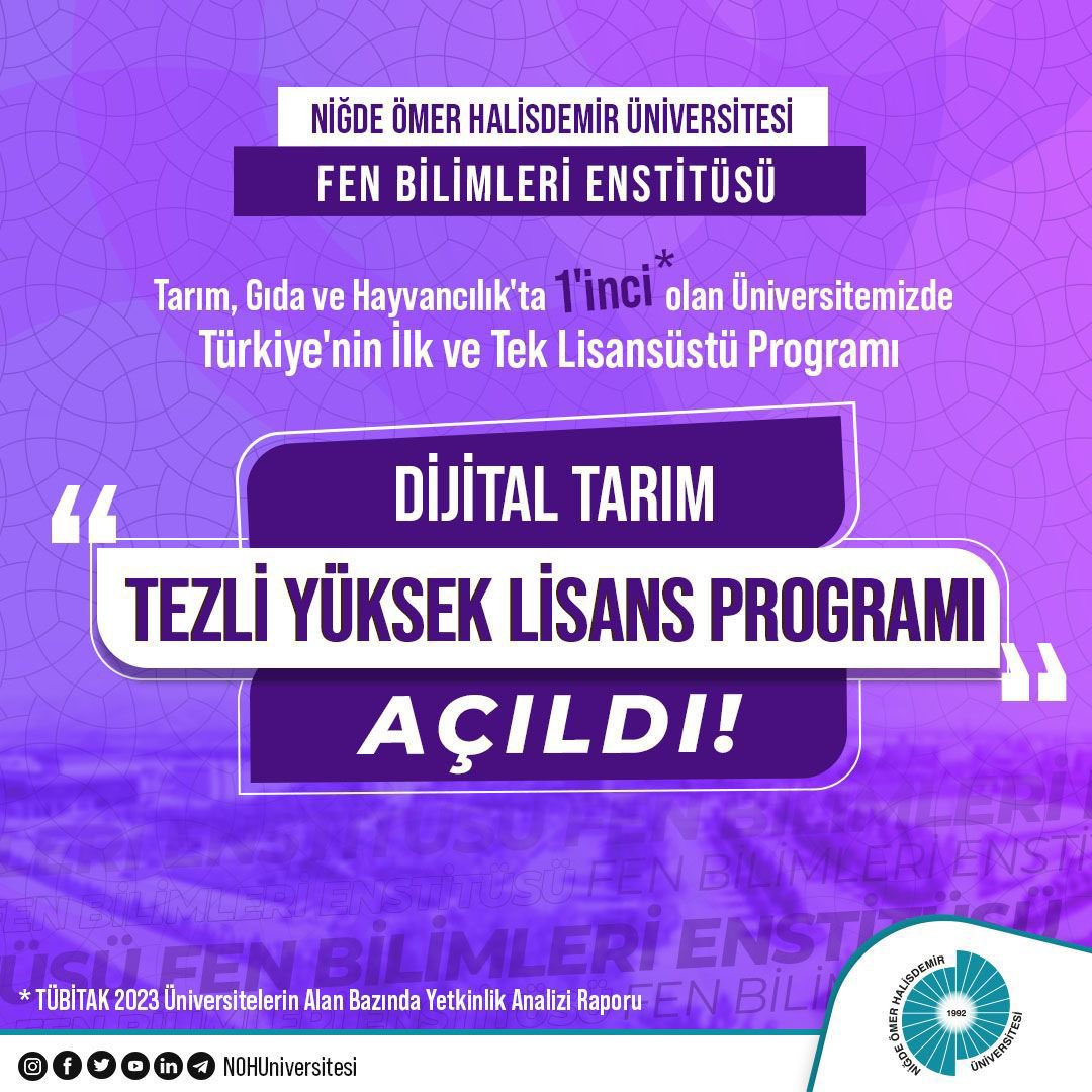 Türkiye'deki ilk ve tek Dijital Tarım Tezli Yüksek Lisans Programı; Gıda, Tarım ve Hayvancılık'ta 1'inci olan Üniversitemizde açıldı.🙋🏻‍♂️

🌽🌾🌿👨🏻‍💻👩🏼‍💻🇹🇷

@DrHasanUslu
#NÖHÜniversitesi
#DijitalTarım