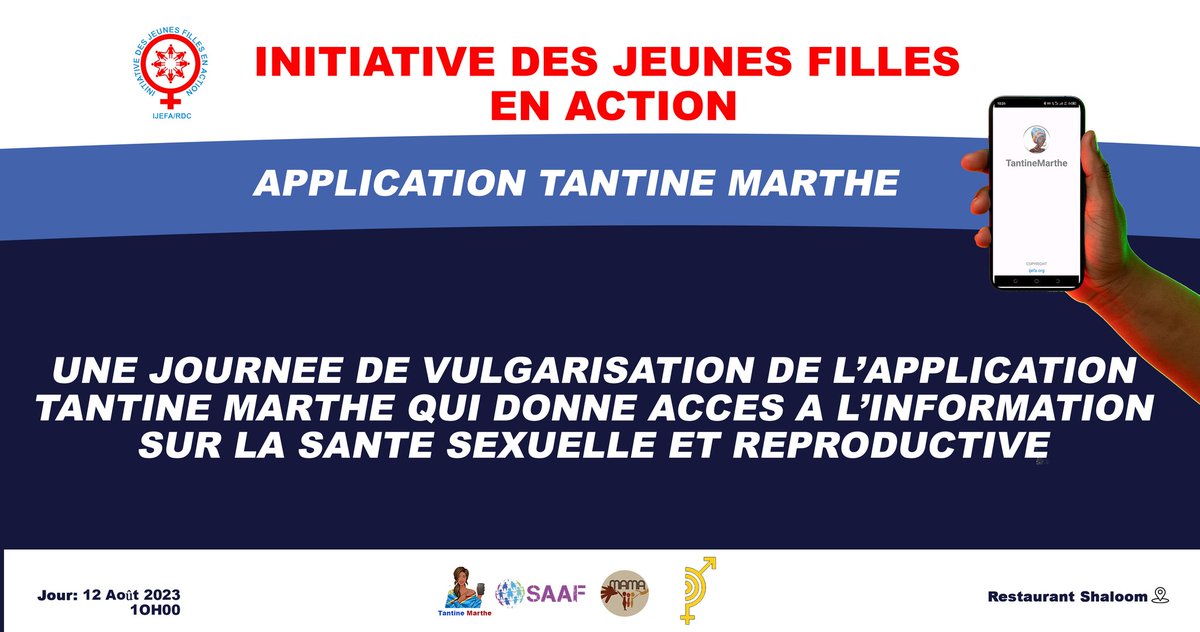 IjefaRdc's tweet photo. Pour la vulgarisation de l'applis #tantineMarthe  qui donne l'accès à l'information sur la santé sexuelle et reproductive les jeunes d'ijefa seront avec les étudiants des différentes universités d'uvira pour une campagne de sensibilisation.
Lien de l'apk
https://t.co/52gOvKdXRU https://t.co/qCEC4Up8Zb