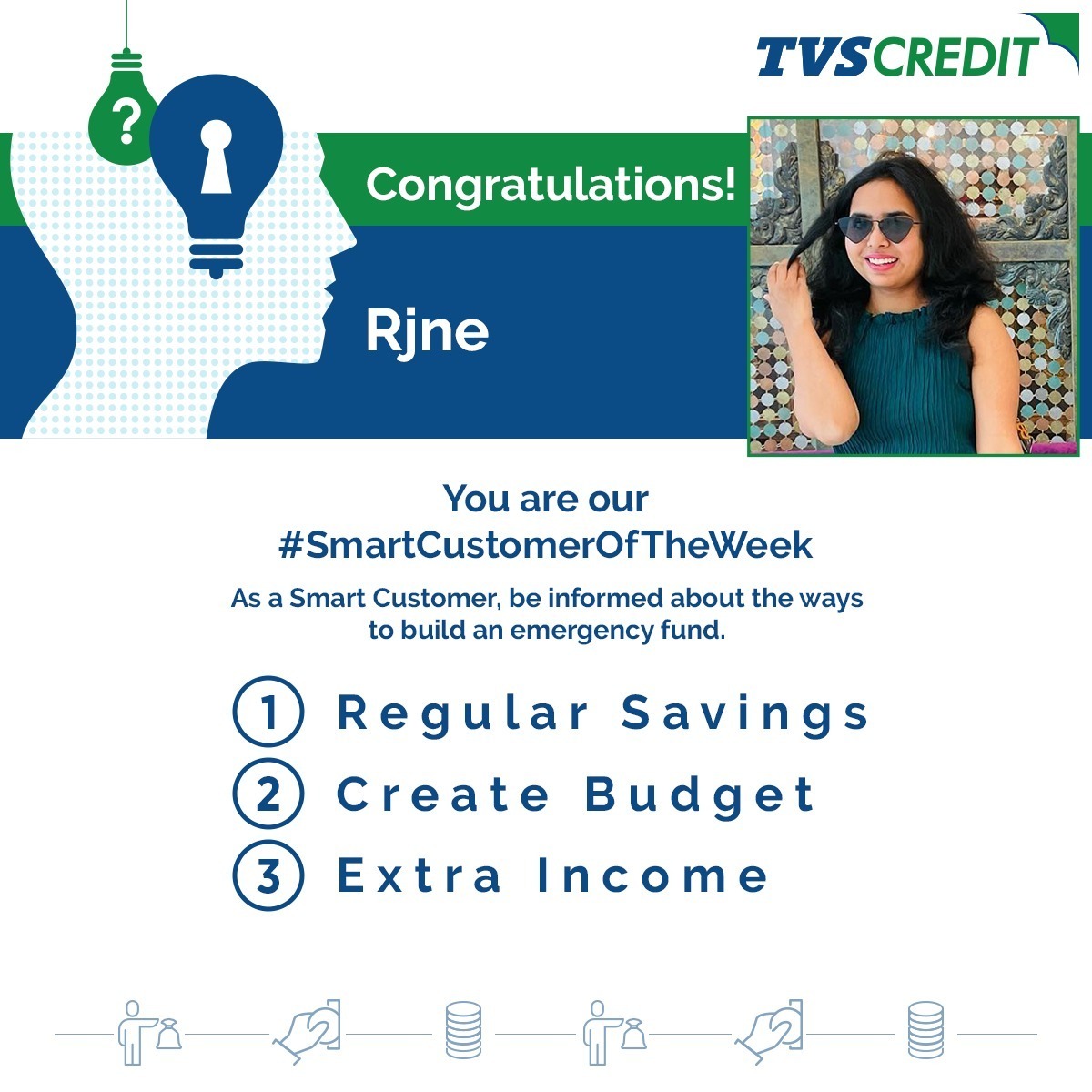 TVSCredit's tweet image. Congratulations Rjne! 

You are our #SmartCustomerOfTheWeek and have won an amazing gift voucher! 

Please DM us your email ID and phone number. 

To all the other participants, #StayTuned and stand a chance to be our next lucky winner.

#TVSCredit #Contest #Congratulations