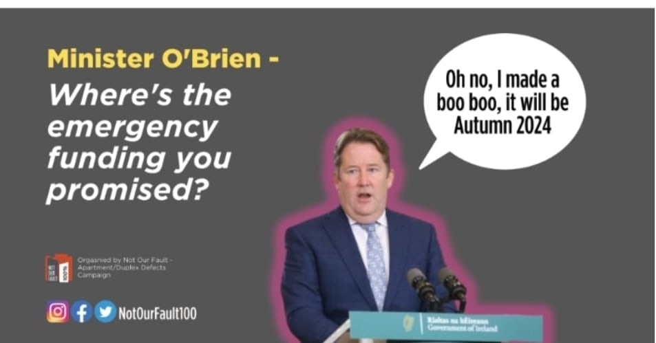 Minister it's been 202 days since you announced that you would have #emergencyfunding #interiummeasures #insurancesupport to help the up to 100,000 affected homeowners with fire defects. @DarraghOBrienTD how can you continue to ignore the urgency of this matter #notourfault100