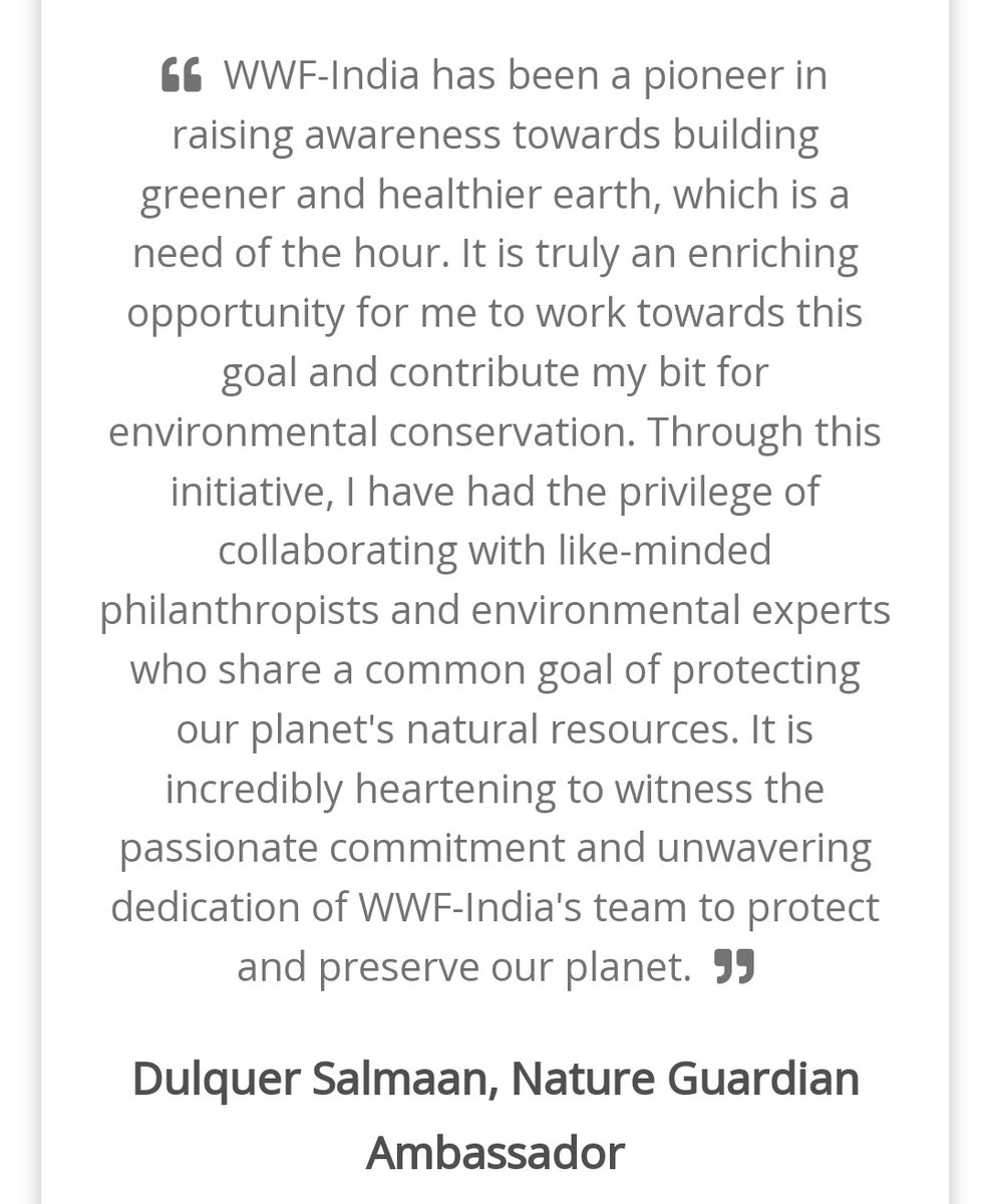 #WWF - India welcomes Dulquer Salmaan, the new Ambassador for our Nature Guardian Programme. The #nature guardian programme brings together like-minded people to protect our #environment.!! 🙌🤍

@dulQuer #DulquerSalmaan
#NatureGuardian #WWFIndia
#KingOfKotha #GunsAndGulaabs