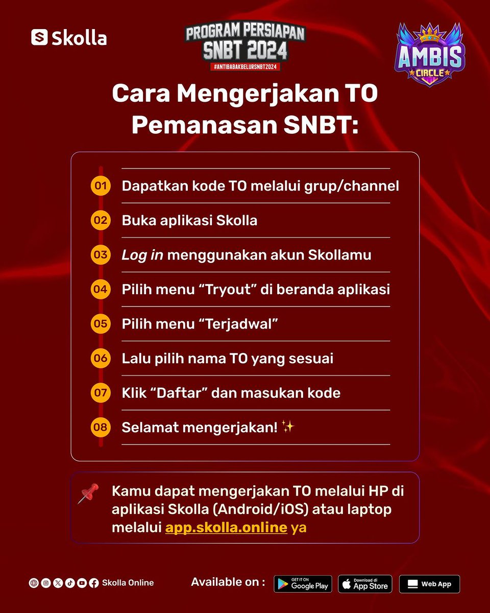 SkollaOnline's tweet image. ⚠️ TRYOUT PEMANASAN SNBT 2024 SKOLLA GRATIS ⚠️

8 bulan menuju SNBT 2024!
Siapin diri kamu dari sekarang! Kelas 10 11 SMA wajib ikut

Cara daftarnya:
1. Follow @SkollaOnline dan rt tweet ini
2. Tag 3 temen kamu + hastag #ANTIBABAKBELURSNBT2024

⏰️ Cuma sampai 12 Agustus 2023