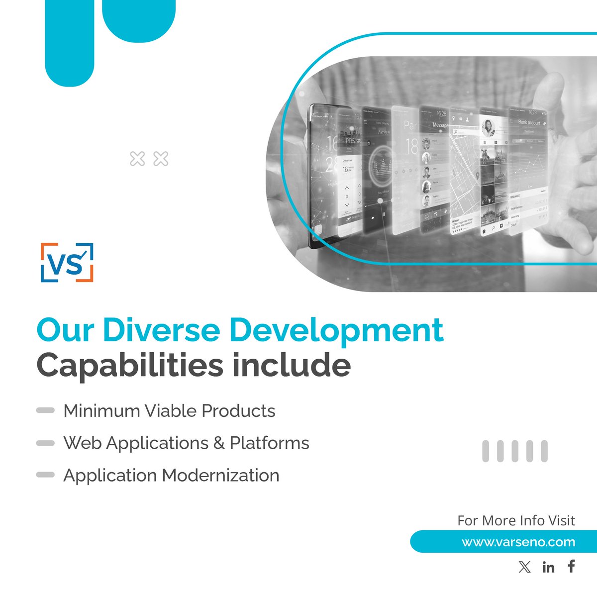 VarsenoSolution's tweet image. From Concept to Brilliance: Harness the Potential of our Diverse Development Capabilities - Minimum Viable Products, Web Applications &amp;amp; Platforms, and Application Modernization
.
.
.
.
#varsenosolutions #webapplications #webplatform #ApplicationModernization #appdevelopment