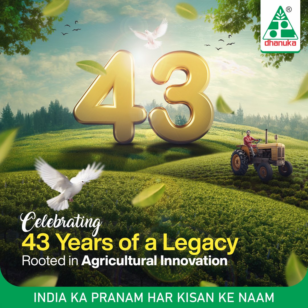 Celebrating 43 years of Dhanuka's agricultural innovation legacy marked by trust and progress. Our journey has reshaped agriculture through precision farming and sustainable practices. We are committed to serving the farming community for years to come.
#foundersday #agriculture