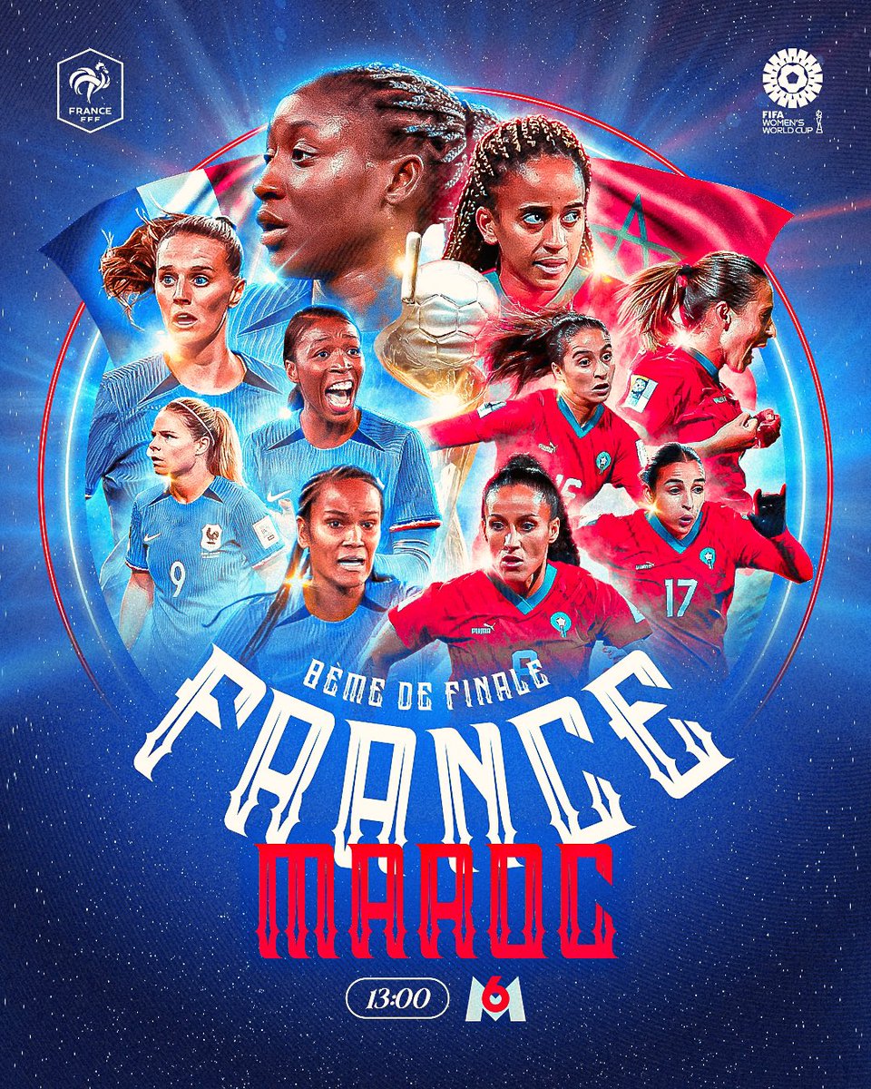 🇫🇷 𝗙𝗥𝗔𝗡𝗖𝗘 ⚡️ 𝗠𝗔𝗥𝗢𝗖 🇲🇦
🏆 8e de finale de Coupe du Monde 
⏰ 13h00
📺 <a href="/M6/">M6</a> 

#FRAMAR #FiersdetreBleues