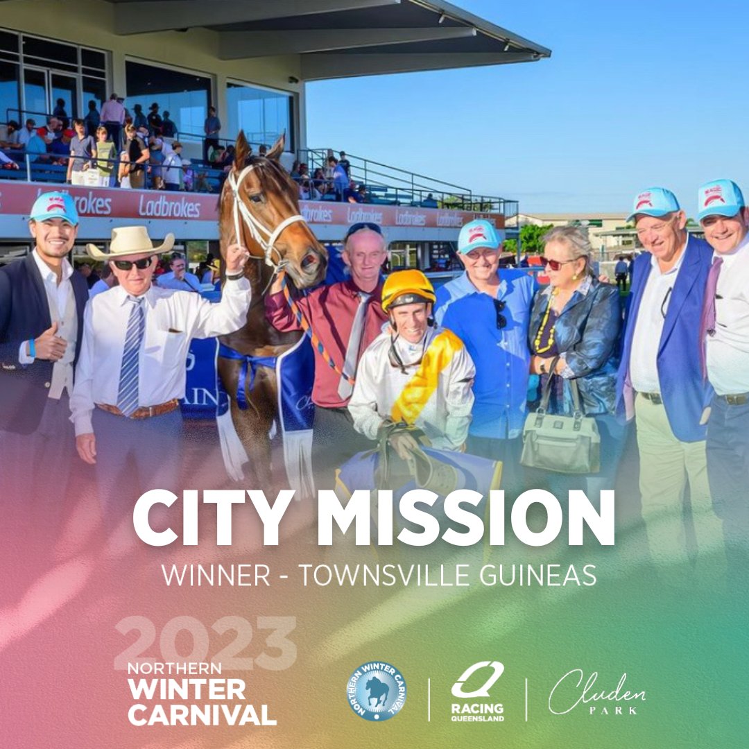 CITY MISSION showed out in the Guineas 🏆 

Congratulations to Rockhampton-based trainer Jamie McConachy and hoop <a href="/adrianlayt/">Adrian Layt 🏇</a> on taking out the <a href="/mmsnippets/">Magic Millions</a> Townsville Guineas late Sunday afternoon.

Looks like a happy bunch of connections! 🥂 

📸 <a href="/CludenPark/">Cluden Park</a>