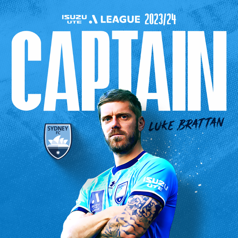 SydneyFC's tweet photo. 𝙋𝙧𝙚𝙨𝙚𝙣𝙩𝙞𝙣𝙜: The 2023/24 Isuzu UTE A-League Captain of Sydney Football Club ©️

Congratulations, Luke Brattan 👏

#SydneyIsSkyBlue | @aleaguemen