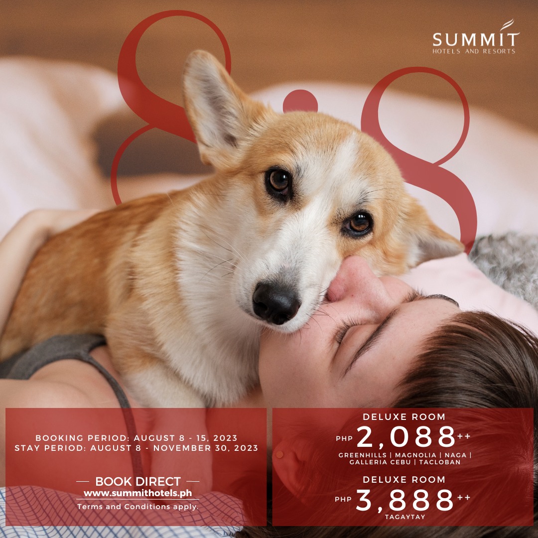summit_hotels's tweet photo. Your much awaited 8.8 Sale is here at the Summit!

You've got 8 days to book from August 8, 2023. 
Visit https://t.co/5o8Ljp7Uja now!

Stay period is from August 8 - November 30, 2023

Terms and Conditions apply.

#SummitHotelsPH
#SummitHotelsAndResorts
#RobinsonsHotelsAndResorts https://t.co/0PYzn3XPTi
