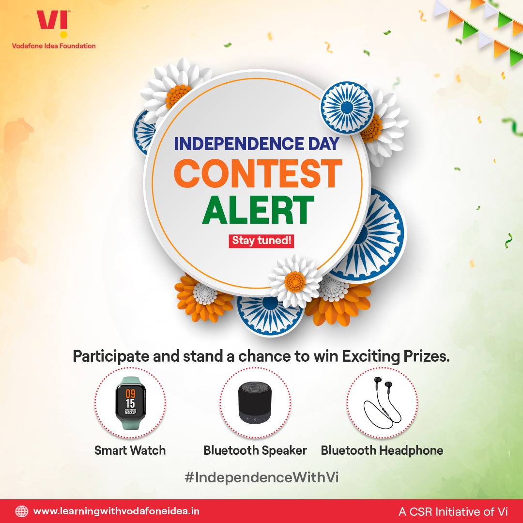 LearningwithVF's tweet photo. Unleash your patriotic spirit! Get ready for our thrilling #IndependenceDaycontest. #StayTuned for the big reveal and a chance to win exciting prizes such as a Smart Watch, Bluetooth Speaker, Bluetooth Headphone etc.

#LearningWithVodafoneIdea #ContestAlert #contest2023 https://t.co/aA6FQKjtDi
