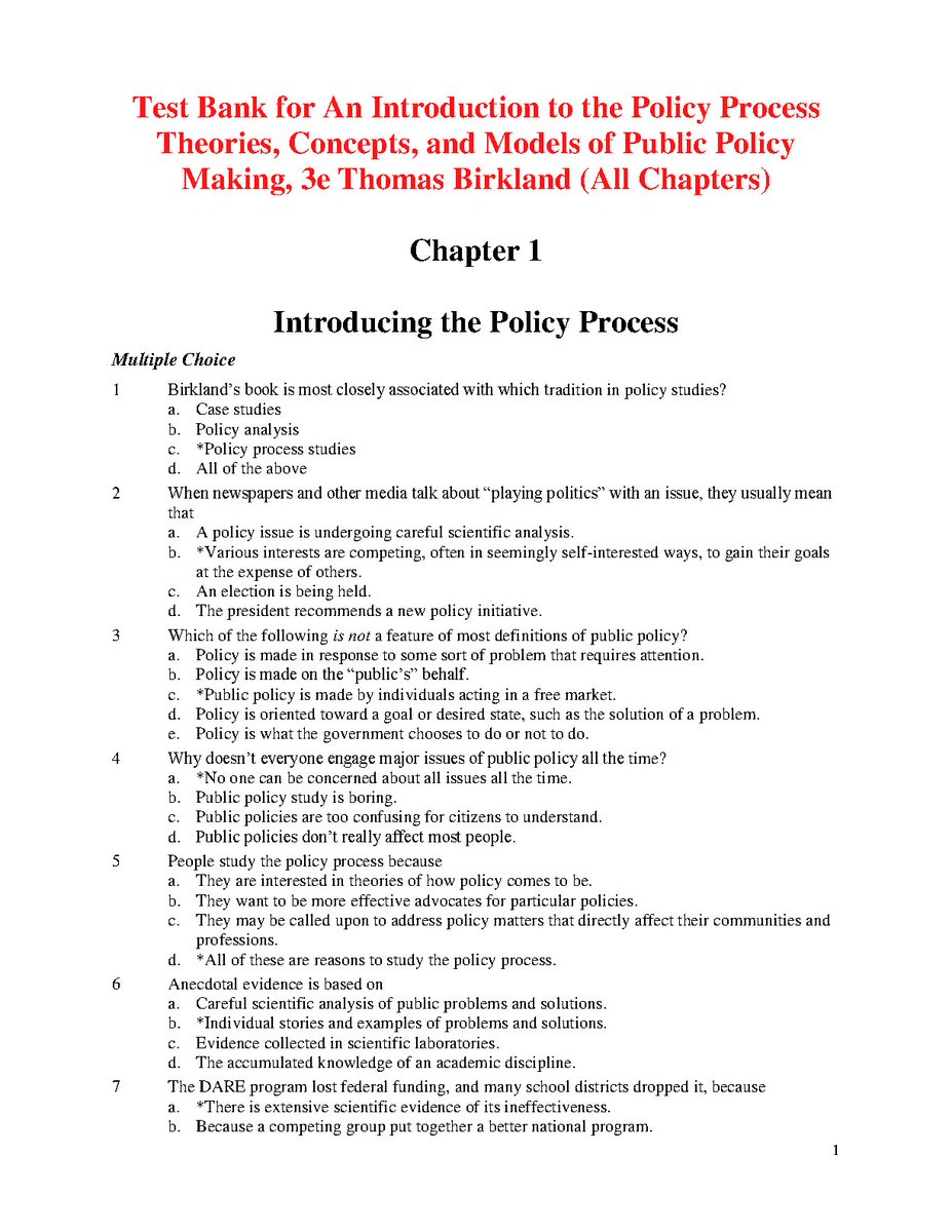 StudyResoures's tweet image. Test Bank for An Introduction to the Policy Process Theories, Concepts, and Models of Public Policy Making, 3th Edition BY Thomas Birkland (All Chapters)
#fliwy #introduction #policyprocess #theories #concepts #models #3rdedition #testbank 
fliwy.com/item/376128/te…