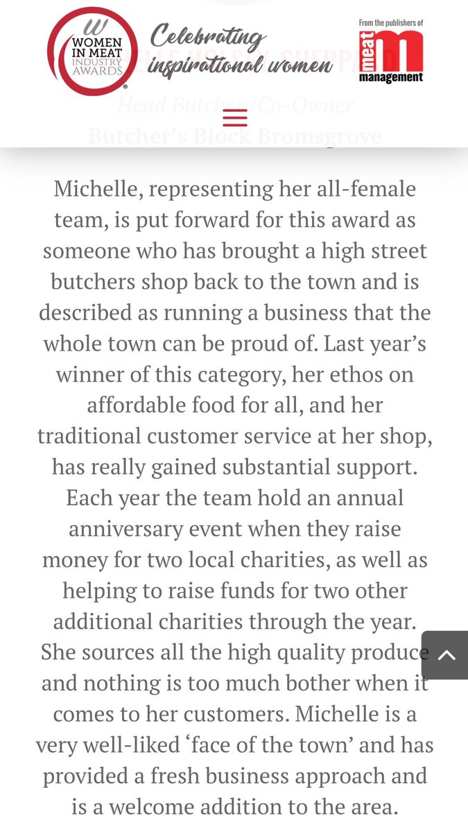 What a fab start to our 5th year in business. Michelle and I are shortlisted for individual categories at this years <a href="/WIMIAwards/">Women in Meat Industry Awards</a>. We are up for 'Independent Retailer' &amp; 'Foodservice' for my range of homecooked food. You can vote for at womeninmeatawards.com/shortlist/?fbc…
#womeninmeatawards
