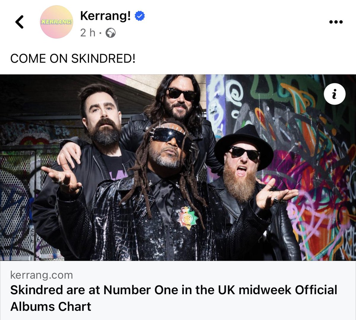 Friends of mine are within touching distance of their latest album coming in at number one. If you fancy giving a listen to something a little different for the cost of your favourite coffee from Starbucks or Costa, give <a href="/Skindredmusic/">Skindred</a> a go this week: 

kerrang.com/amp/skindred-a…