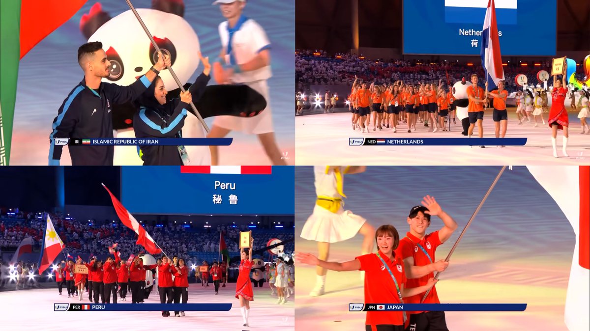 AWPratchett's tweet photo. Did you notice anything different about the Opening Ceremony of @Chengdu2021? 

For the first time ever at the @FISU World University Games, participating countries had the opportunity to be represented by joint flag bearers- one female and one male. 

#GenderEquality #FISUGames https://t.co/UTO9N0O018