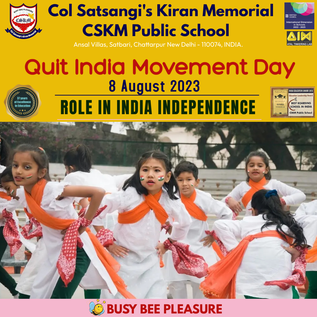 cskmpschool's tweet photo. " I believe that in the history of the world, there has not been a more genuinely democratic struggle for freedom than ours."
.
.
.
.
#quitindiamovementday2023
#busybeescskm
#prideindia
#indiabestboardingschool https://t.co/XAQksVALUt