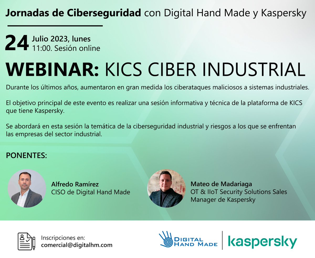 Te perdiste el webinar de KICS que hicimos junto a <a href="/KasperskyES/">Kaspersky España</a>, no te preocupes. ¡Puedes visualizarlo en diferido!
Si quieres ver el vídeo, te dejamos aquí el link: lnkd.in/daCe9NEW