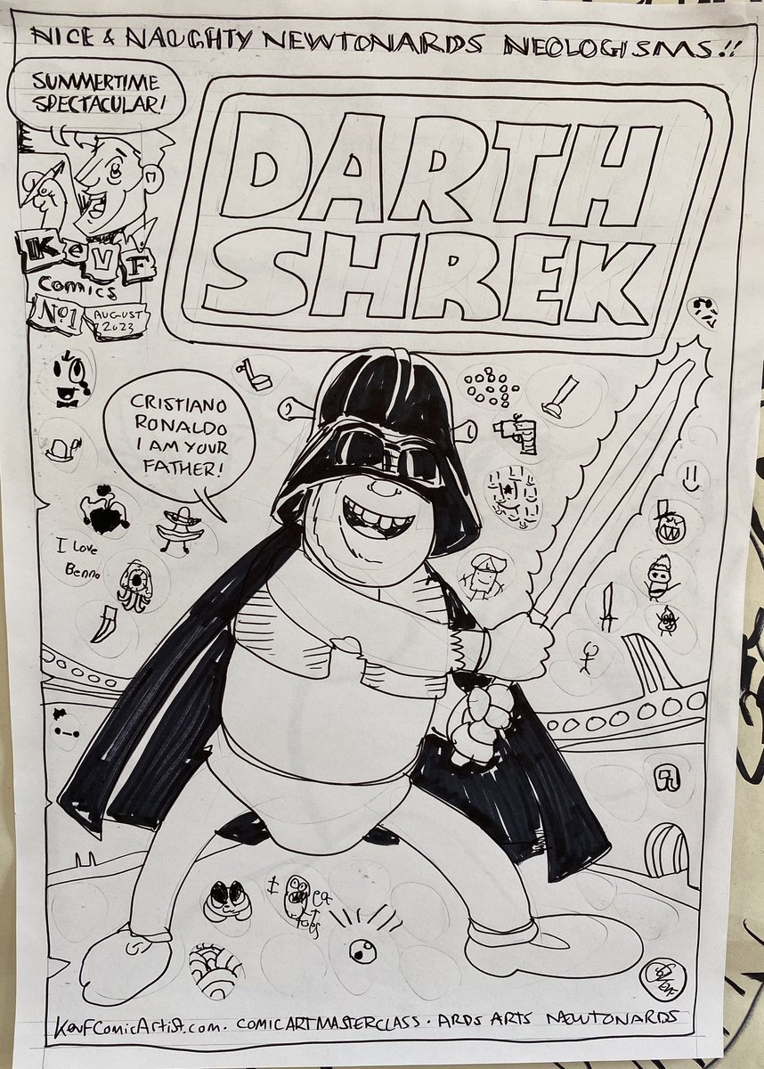 KevFComicArtist's tweet photo. Darth Shrek and Ginger The Stupid Cat, yesterday’s comics made with kids at @ArdsArts Newtownards (which I realise I have mis-spelled every time) in my #ComicArtMasterclass

I can’t colour these till I get home at the weekend so I hope the kids are enjoying their printed comics https://t.co/PGATUrgXq6