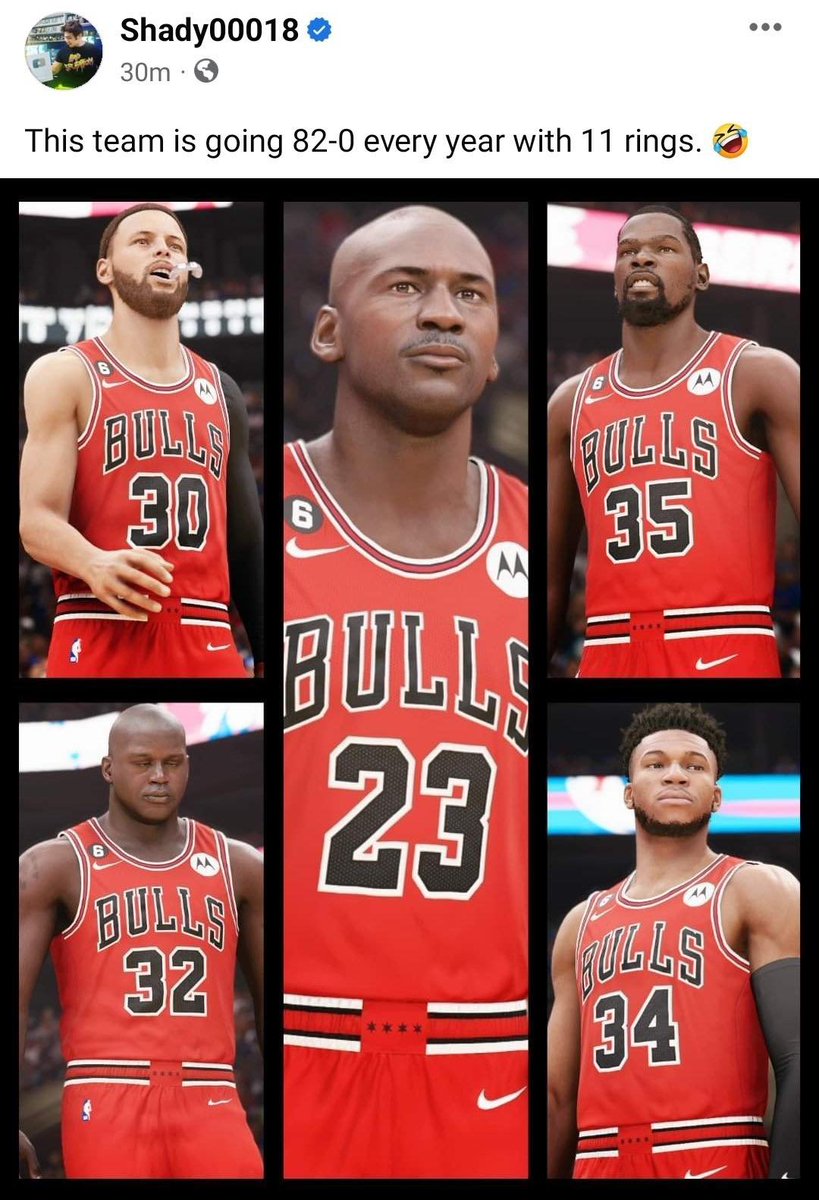 Who's stopping this squad? Stephen Curry Michael Jordan Kevin Durant Giannis Antetokounmpo Shaquille O'Neal