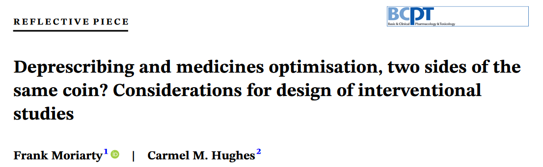 1/n Deprescribing and medicines optimisation, two sides of the same coin? Considerations for design of interventional studies New reflective piece by @FrankMoriarty, Carmel Hughes, @RCSIPharmBioMol, @pharmacyatQUB, @QUBPrimaryCare – study highlights 👇