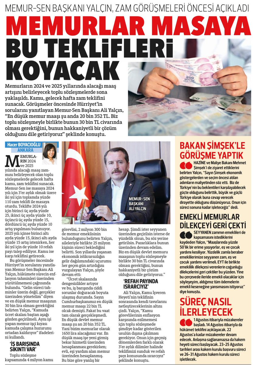 Genel Başkanımız <a href="/_aliyalcin_/">Ali YALÇIN</a>, 7. Dönem Toplu Sözleşme sürecinde gelinen aşamayı ve kamuoyunun merak ettiklerini Hürriyet'e değerlendirdi.

#7DönemTopluSözleşme #MemurSen

🖊️ <a href="/Hurriyet/">Hürriyet.com.tr</a> 

🔗 hurriyet.com.tr/ekonomi/memur-…