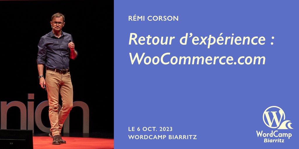 wcbiarritz's tweet image. 📢 RDV au #WordCamp #Biarritz le 06/10/2023, au @LeconnecteurBTZ  :
🎙️ Retour d’expérience : WooCommerce.com
 🗣️@remicorson  
🎟️ Places limitées : zurl.co/PWoi
#wcbiarritz #WordPress #WooCommerce