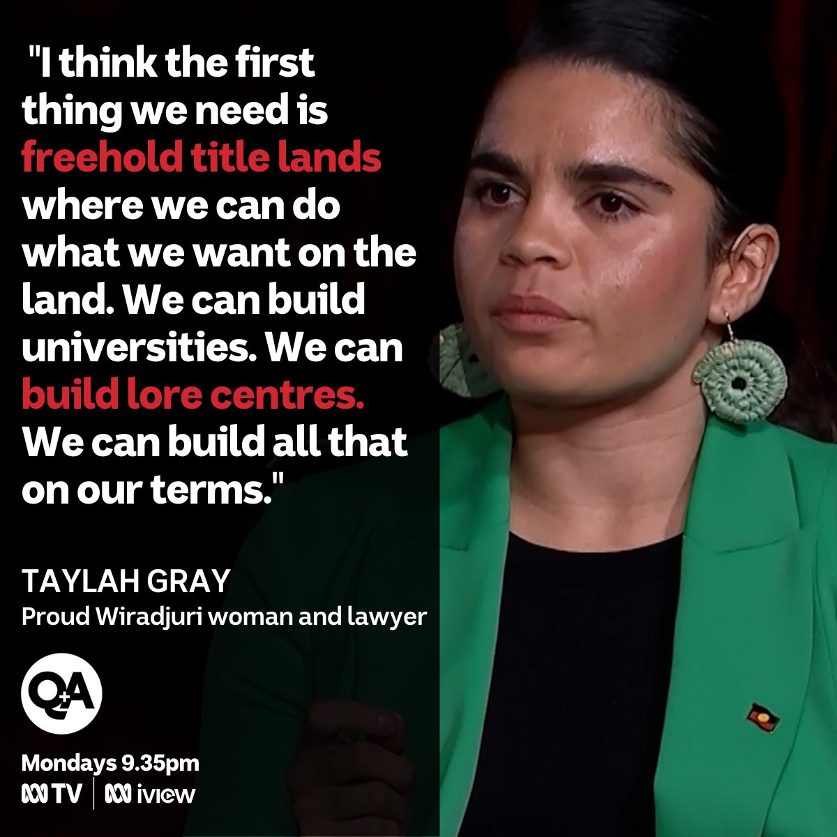 Panellist Taylah Gray shares her thoughts on what she would like to see the Voice to Parliament do first, if it's successful. Watch the full episode here: bit.ly/3qlHrwy #QandA