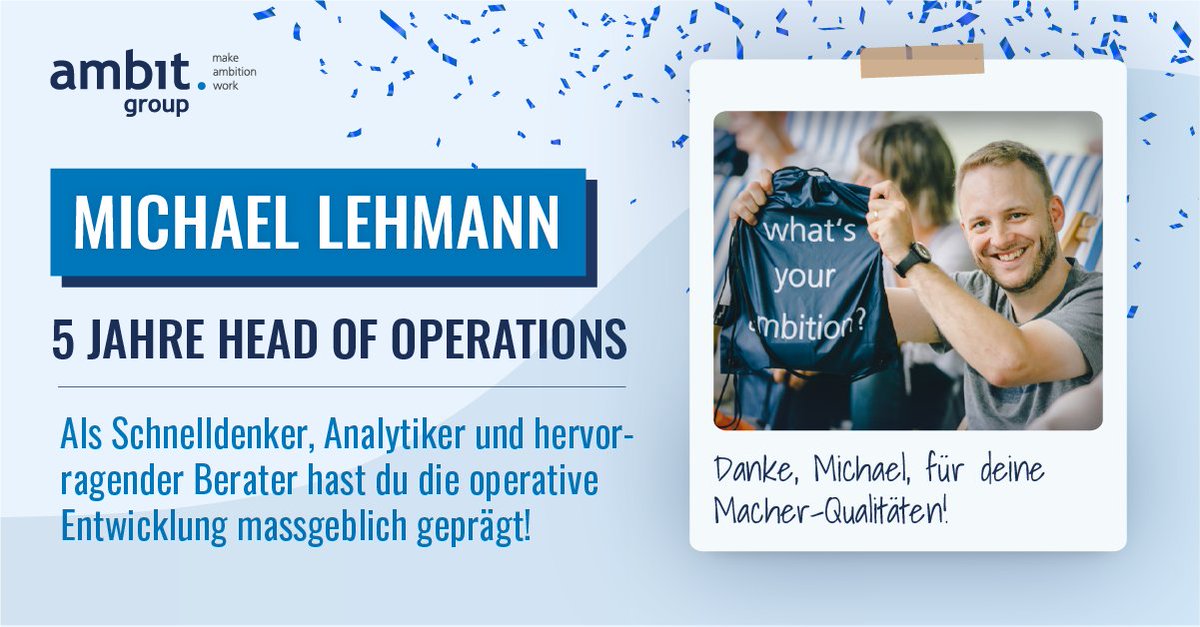 🤓 Die Projektorganisation im CRM-Team strukturiert auf neues Level gebracht.
🚀 Als Coach &amp; Leader schlummernde Talente inspiriert.

💙 Danke für 5 Jahre unglaublichen Einsatz, Michael Lehmann!

#makeambitionwork #bestpeople #ambitioneer #ambitgroup #dynamics365 #crm