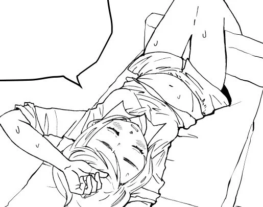 ただ暑くてへそをだしている画です 