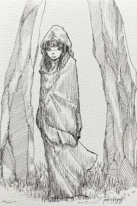 石柱と少女