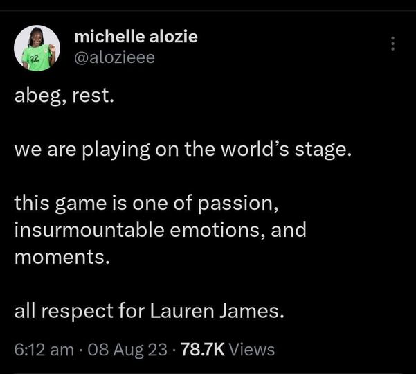 michezo254's tweet photo. Super Falcons defender Michelle Alozie is showering Lauren James with nothing but love. #FIFAWWC #SterlingSuperCup2023 https://t.co/mcRxiTNQs1