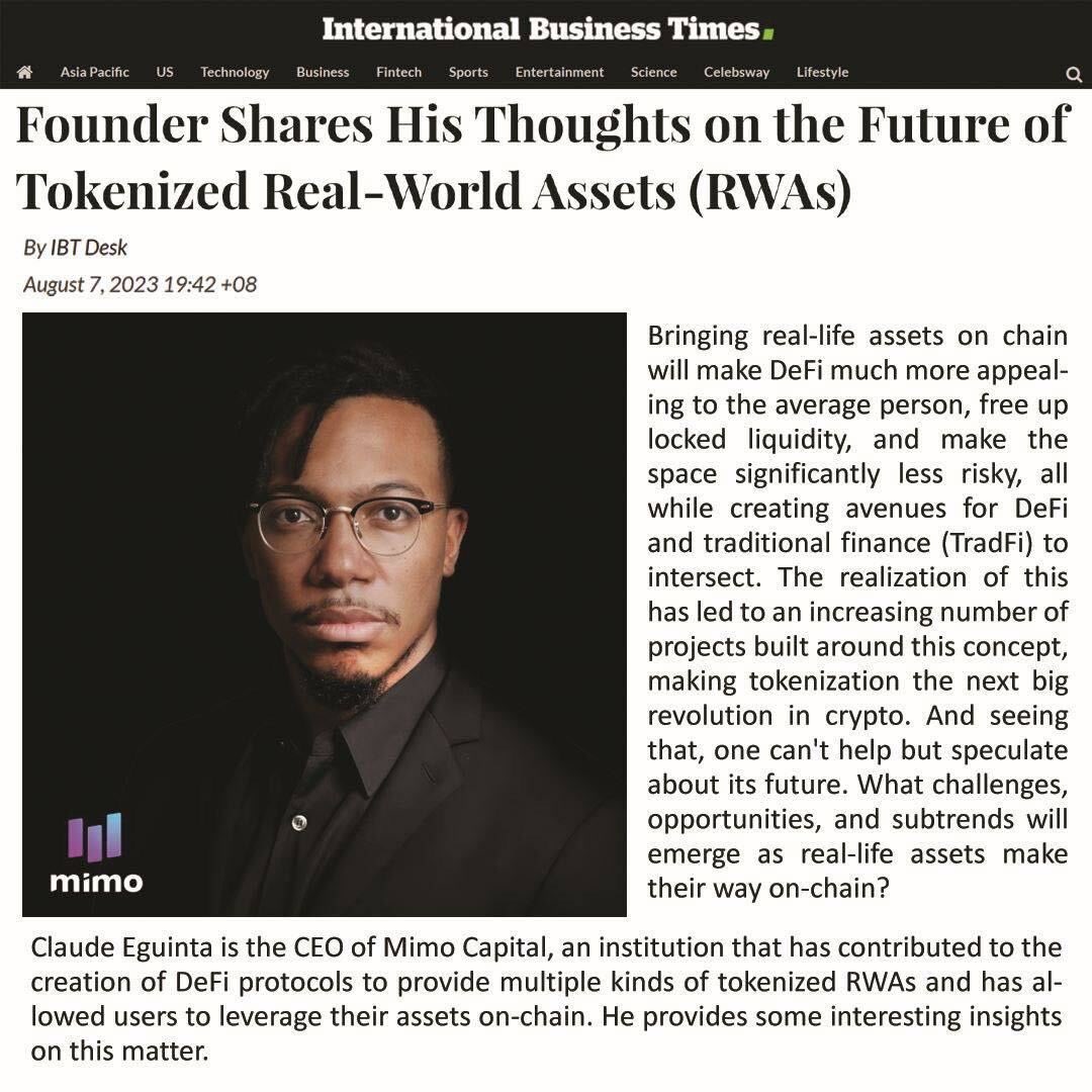 mimo_labs's tweet photo. 👀 How are Real-World Assets (RWAs) reshaping the landscape of DeFi and bridging the gap with traditional finance?

💡 @klodio addresses this while sharing his visionary thoughts in an @IBTimesSG article.

Dive in for more details below! 👇 https://t.co/cGVXqUPiwR